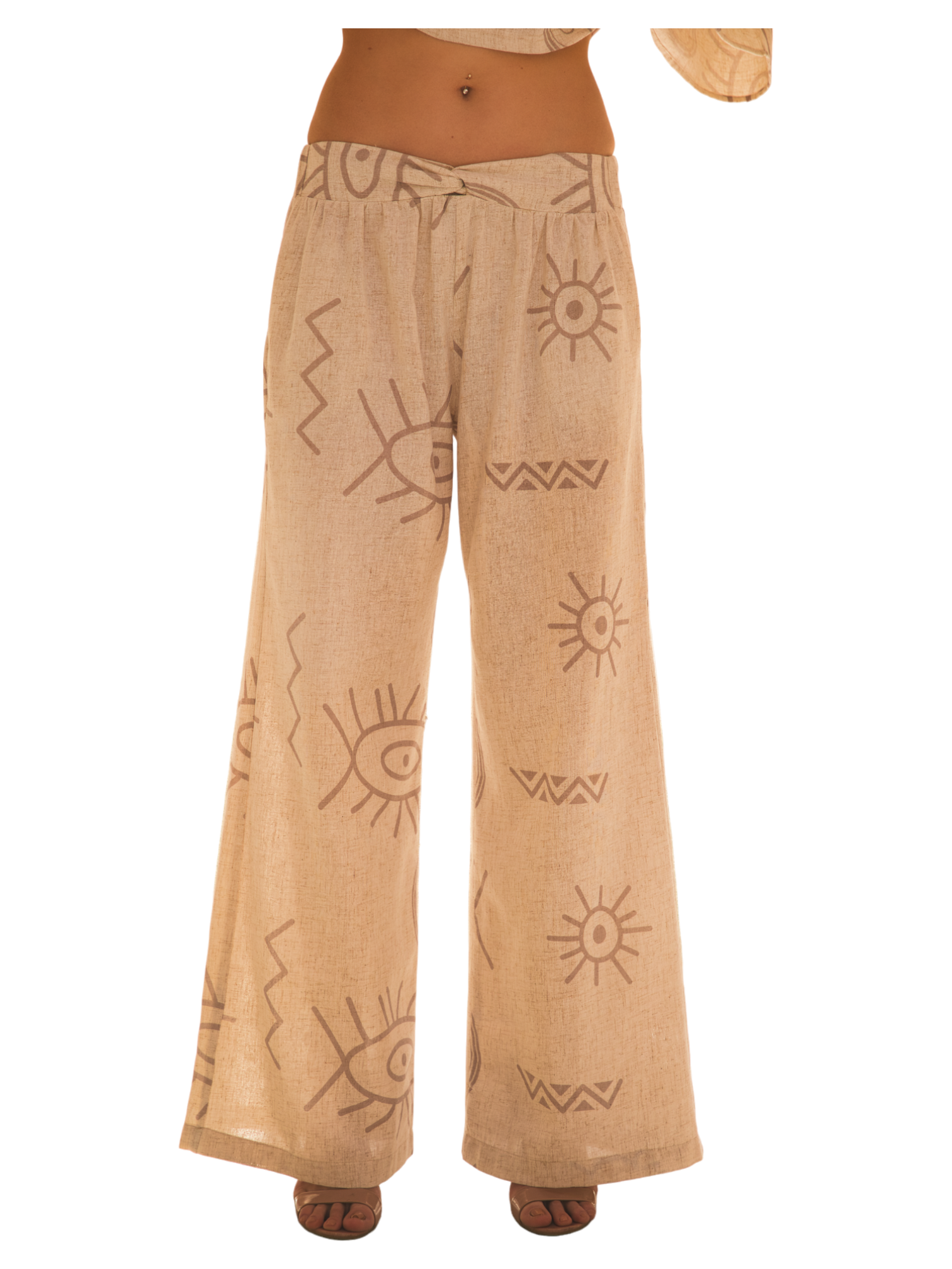 Wide Leg Linen Pants With Eyes Print