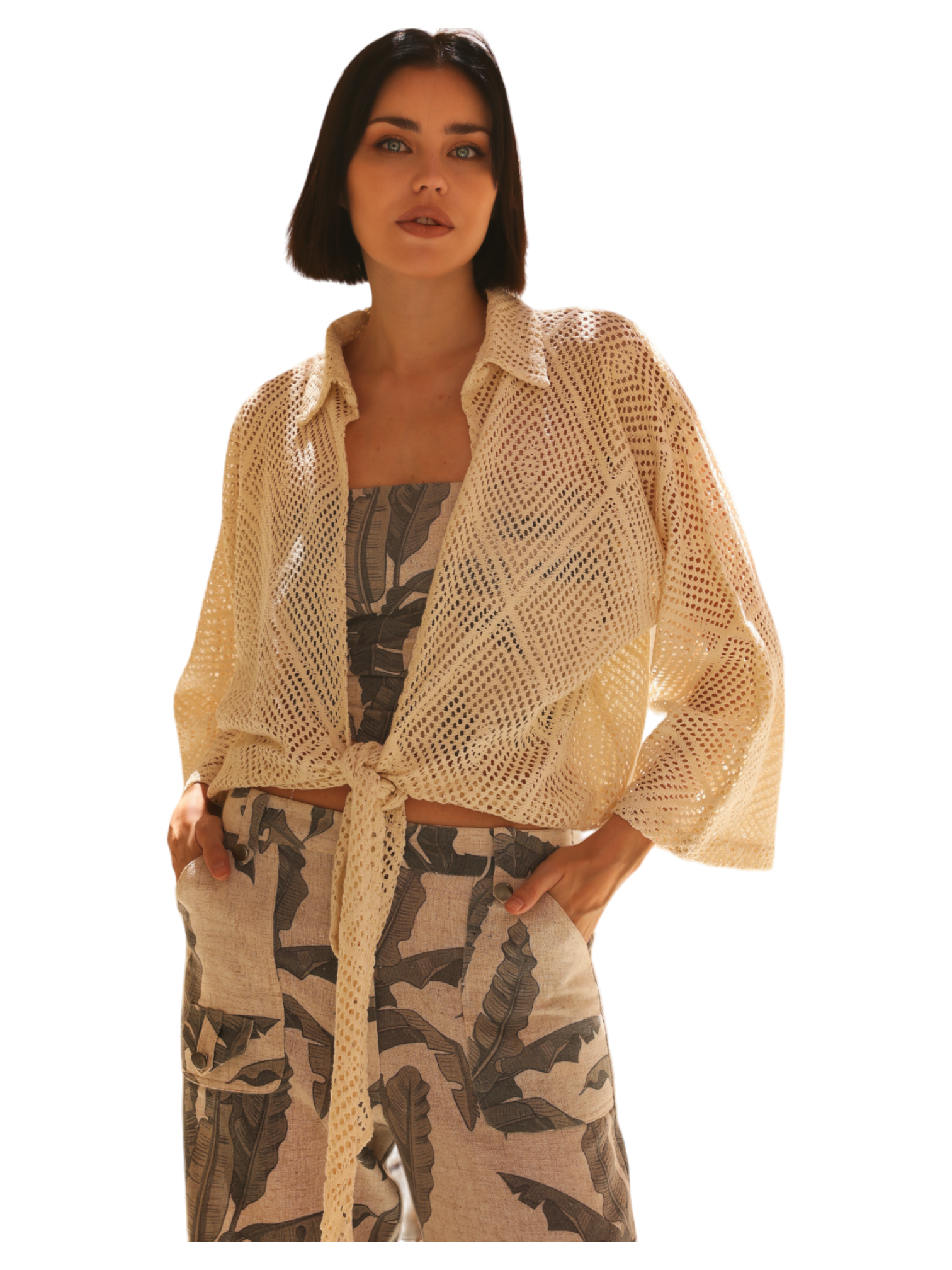 Oversized Crochet Blouse With Front Strap closure